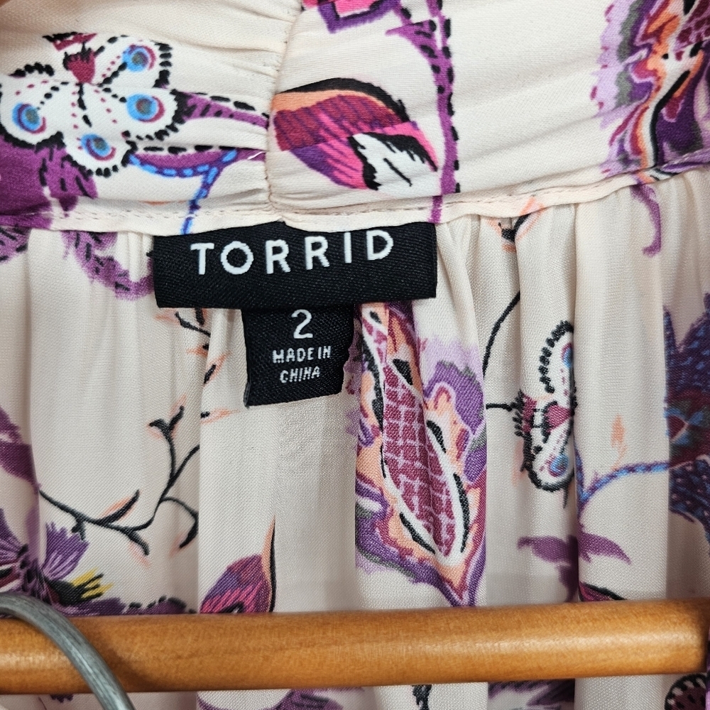 Torrid Floral Satin Bow Tie-Front Halter Tuni Top Womens Size 2x - Picture 6 of 7